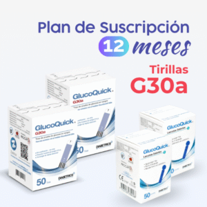Plan de suscripción anual de Tiras para Glucometro G30a _ 100 tiras Glucoquick G30a + 100 lancetas